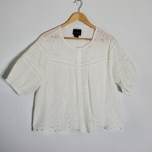 LIV LOS ANGELES Eyelet Short Sleeve Button Up Blouse Size XL great condition